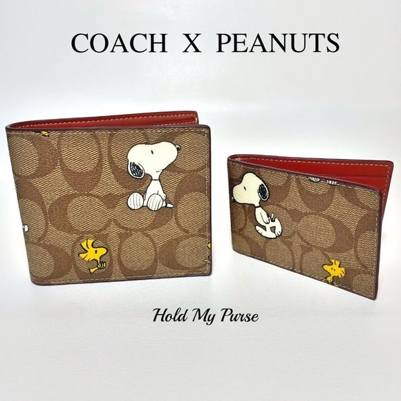 Coach X Peanuts 3 In 1 Wallet Signature Canvas With Snoopy & Woodstock Print - Picture 2 of 8